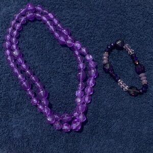Purple Beaded Necklace and Bracelet Set